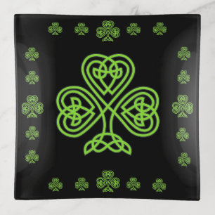 Modern Irish Celtic Shamrock Pattern Green Trinket Tray