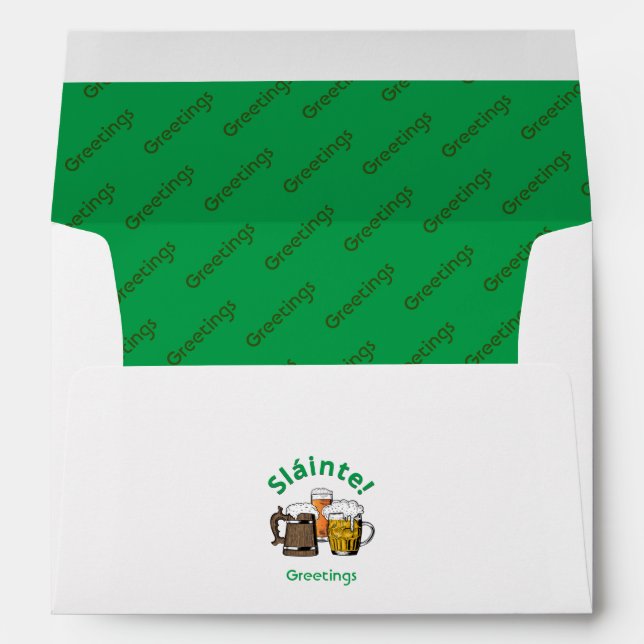 Modern Irish Sláinte! Cartoon Beer Green Envelope (Back (Bottom))