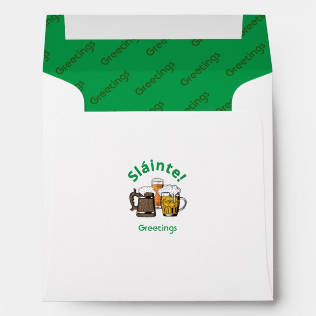 Modern Irish Sláinte! Cartoon Beer Green Square Envelope (Back (Bottom))