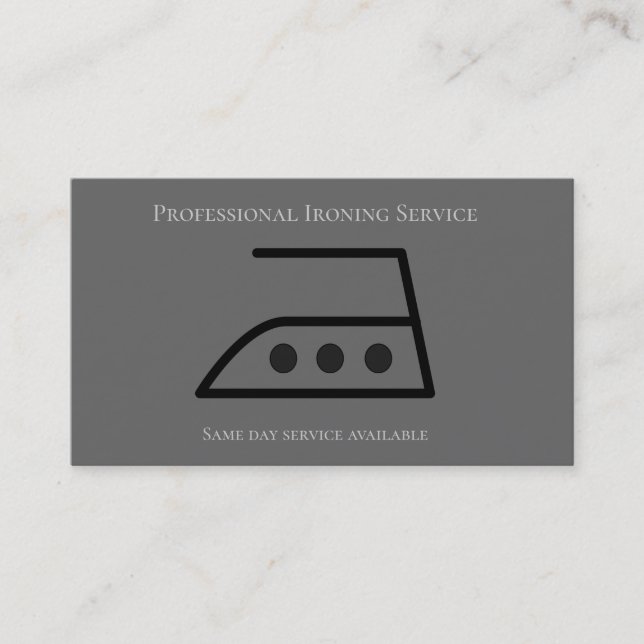 Modern Ironing Clothes Laundry Service Grey Business Card (Front)