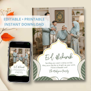 Modern Islamic Geometric Eid Mubarak Photo Family Holiday Card