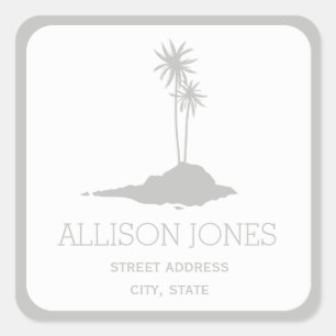 Modern Island Beach Address Sticker - Gray