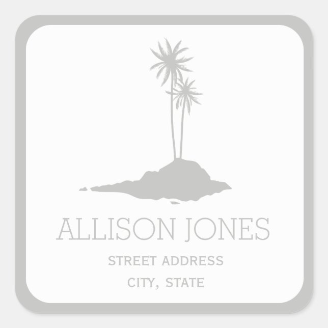 Modern Island Beach Address Sticker - Gray (Front)