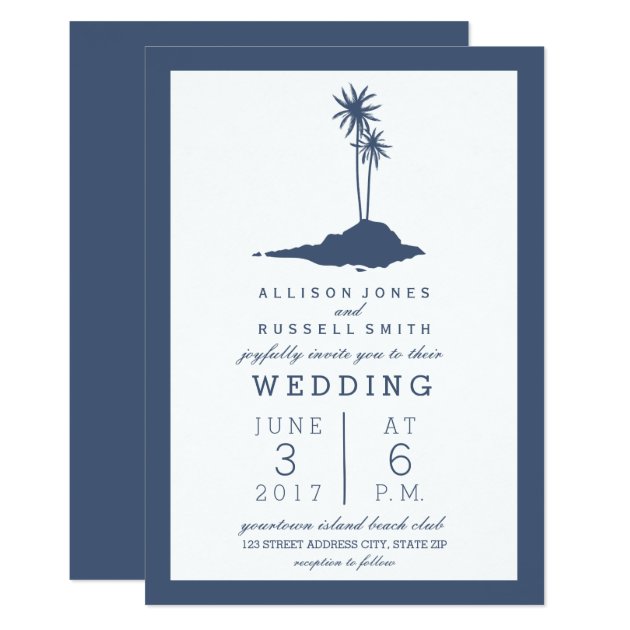 Modern Island Beach Wedding Invitation - Dark Blue