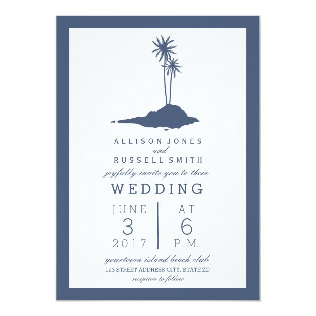 Modern Island Beach Wedding Invitation - Dark Blue