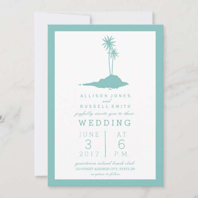 Modern Island Beach Wedding Invitation - Teal (Front)