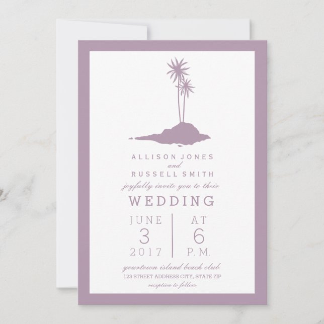 Modern Island Beach Wedding Invitation - Violet (Front)