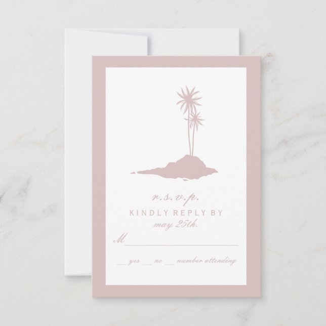 Modern Island Beach Wedding RSVP - Blush Card (Front)