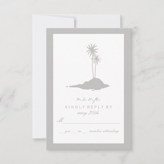 Modern Island Beach Wedding RSVP - Gray Card (Front)