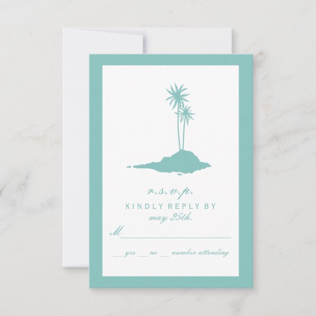 Modern Island Beach Wedding RSVP - Teal (Front)