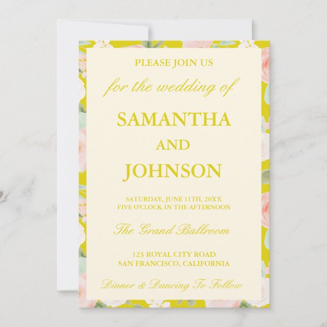 Modern Island Citrus Ivory Floral Monogram Wedding Invitation (Front)