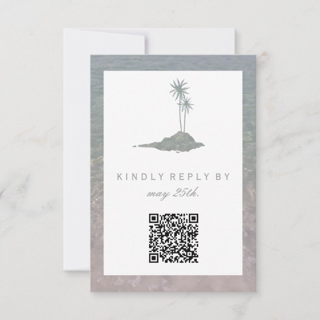 Modern Island Water Beach Wedding QR RSVP (Front)