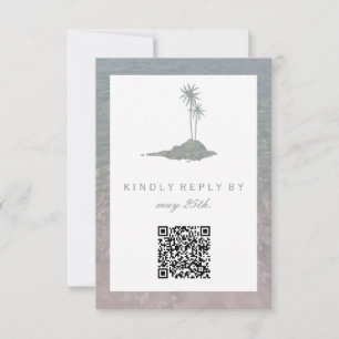 Modern Island Water Beach Wedding QR RSVP Card