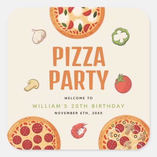 Modern  Italian Any Occasion Pizza Party Square Sticker
