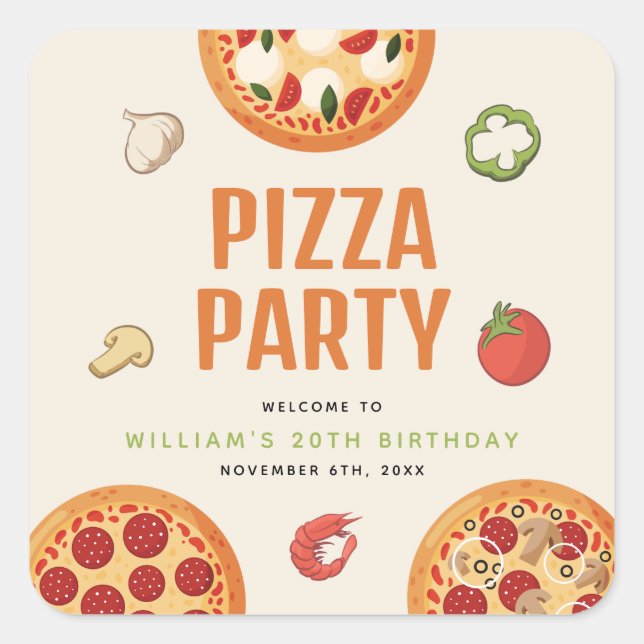 Modern & Italian Any Occasion Pizza Party Square Sticker (Front)