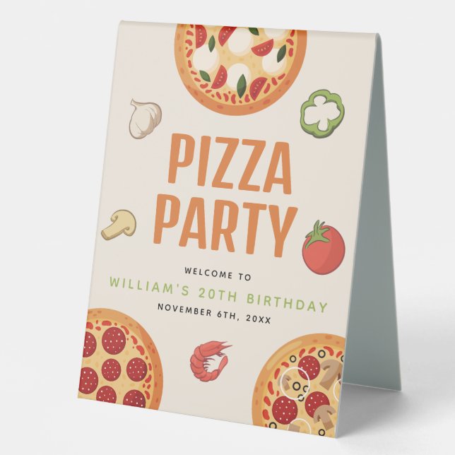 Modern & Italian Any Occasion Pizza Party Table Tent (Front)