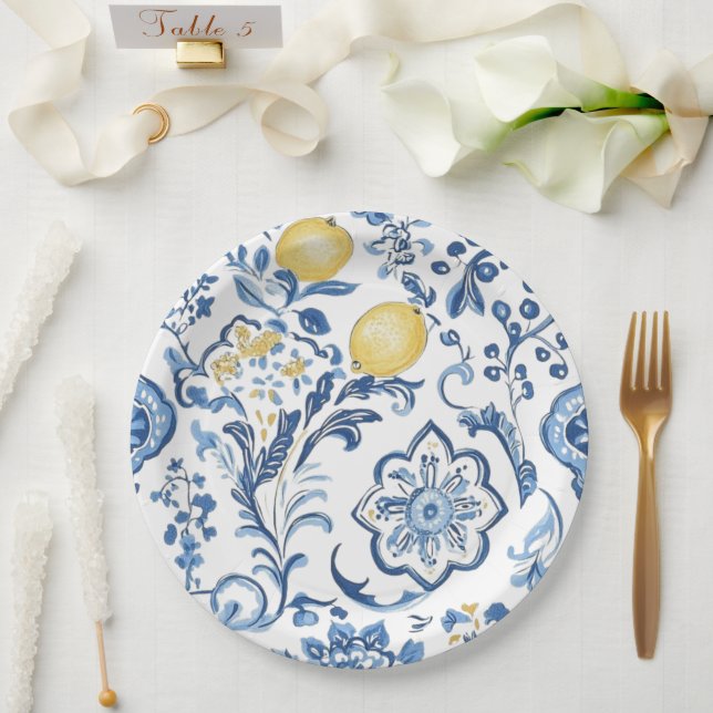 Modern Italian Blue La Dolce vita Paper  Plates (Wedding)