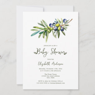 Modern Italian Olive Branch Wedding Baby Shower Invitation