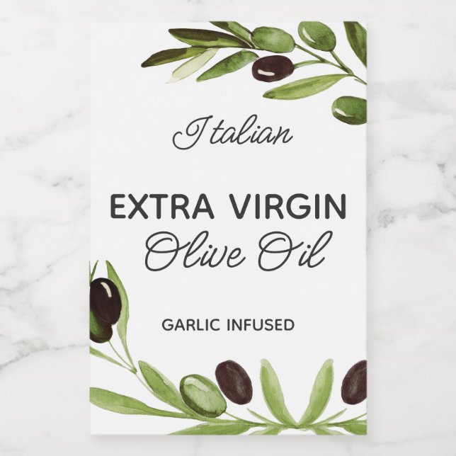 Modern Italian Olive Oil Bottle Food Label Olives (Single Label)