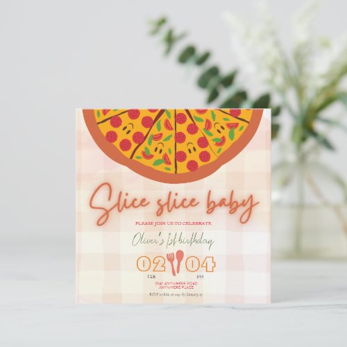 Modern Italian pizza first birthday  Invitation