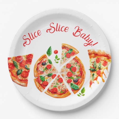 Modern Italian Pizza Party Slice Slice Baby Shower Paper Plates