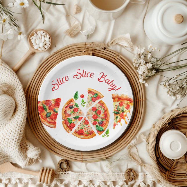 Modern Italian Pizza Party Slice Slice Baby Shower Paper Plates (Creator Uploaded)