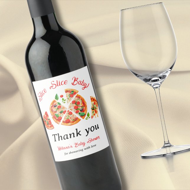 Modern Italian Pizza Party Slice Slice Baby Shower Wine Label (Creator Uploaded)
