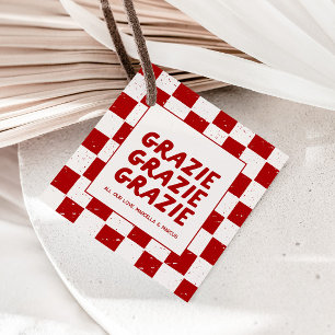 Modern Italian Red Checkered Grazie Thank You Favor Tags