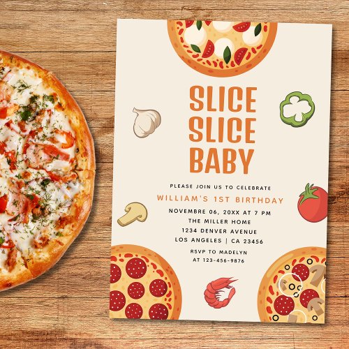 Modern Italian Slice Slice Baby Pizza 1st Birthday Invitation