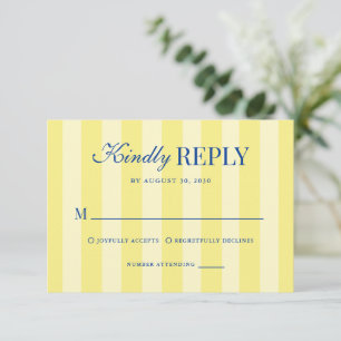 Modern Italian Striped Blue & Yellow Wedding RSVP Card