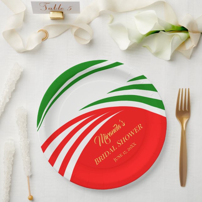Modern Italy Flag Bridal Shower Paper Plates (Wedding)