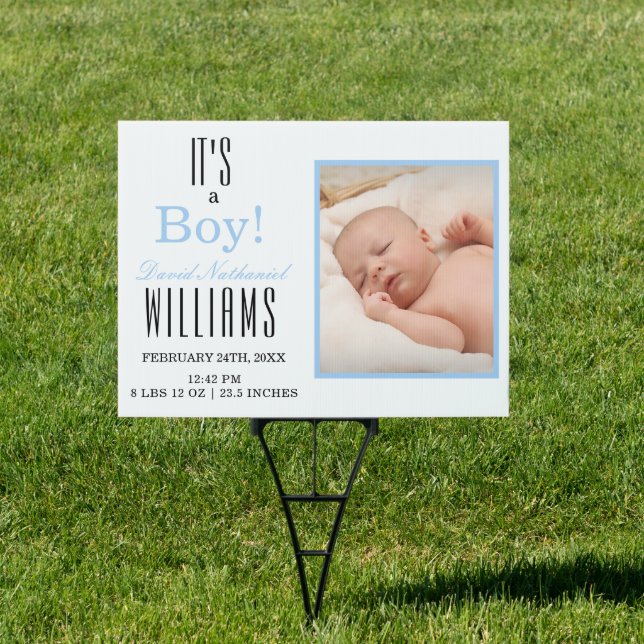 Modern It's a BOY! Blue Baby Announcement Yard Sign (Insitu)