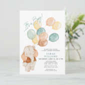 Modern It's a Boy Elephant Balloons Baby Shower Invitation (Standing Front)