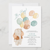 Modern It's a Boy Elephant Balloons Baby Shower Invitation (Front)