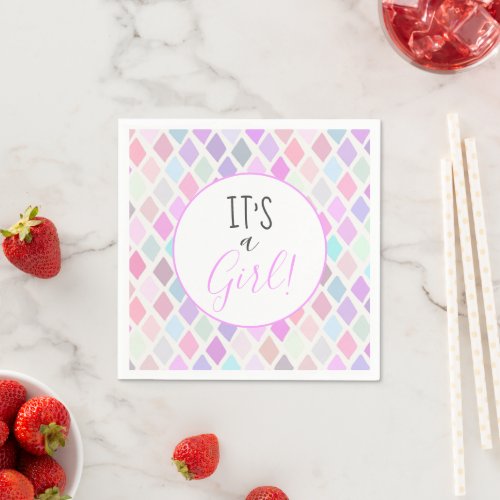 Modern Its a Girl Geometric Pattern Baby Shower Napkins