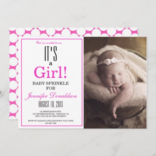 Modern Its a Girl Pink Photo Baby Sprinkle Invitation
