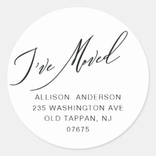 Modern I've Moved Return Address Classic Round Sti Classic Round Sticker