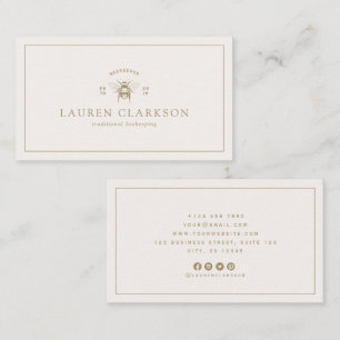 Modern Ivory and Gold Bee Logo Beekeeper  Business Card