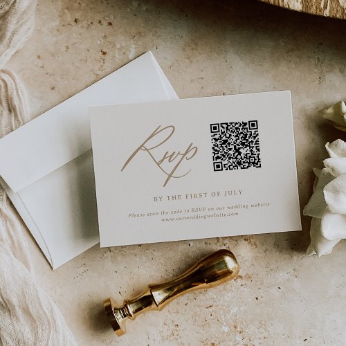 Modern Ivory and Gold Calligraphy Wedding QR code RSVP Card