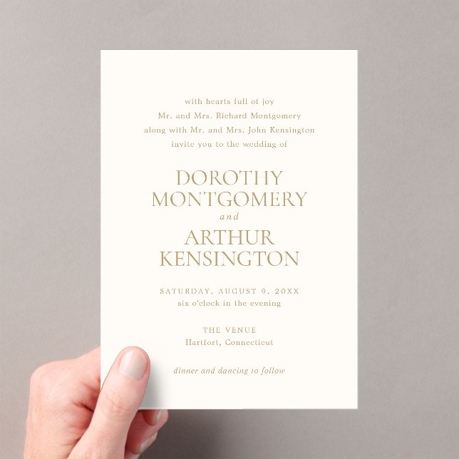 Modern Ivory and Gold Elegant Wedding Acrylic Invitations (Insitu (Handheld))