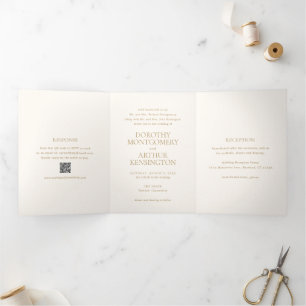 Modern Ivory and Gold QR Code Elegant Wedding Tri-Fold Invitation