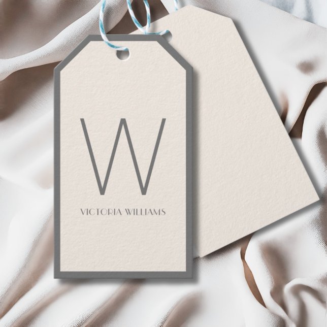 Modern ivory and gray minimalist monogram gift tags (Creator Uploaded)