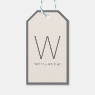 Modern ivory and gray minimalist monogram gift tags