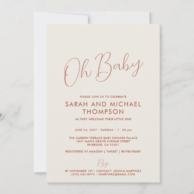 Modern ivory Baby Shower Elegant Script Invitation