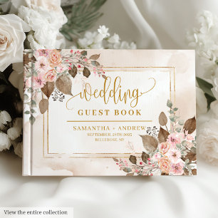 Modern Ivory Beige Brown Gold Wedding Guest Book