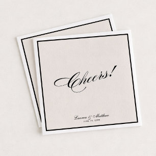 Modern Ivory Black Border  Cheers! Wedding  Napkins