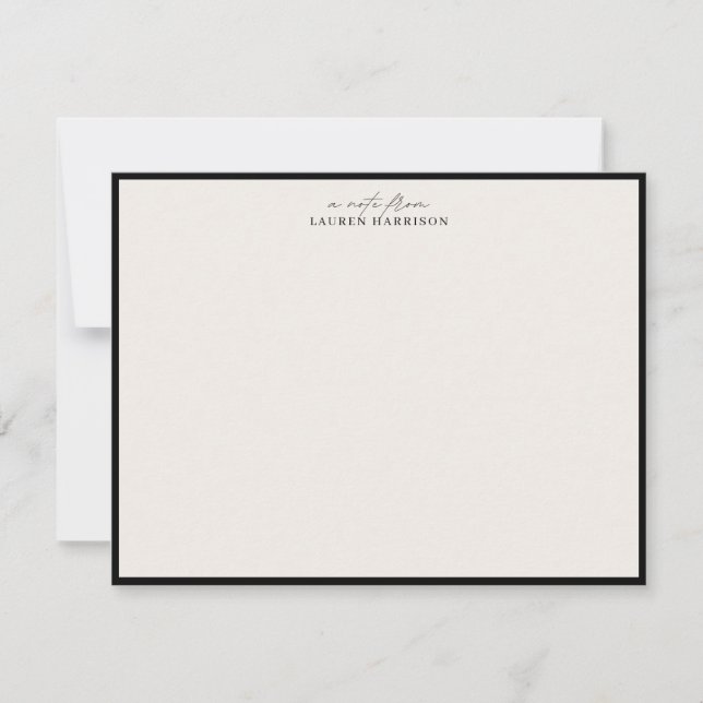 Modern Ivory Black Border Script Font Note Card (Front)
