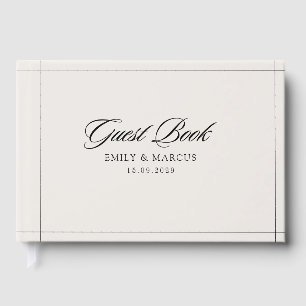 Modern ivory, black border wedding guest book