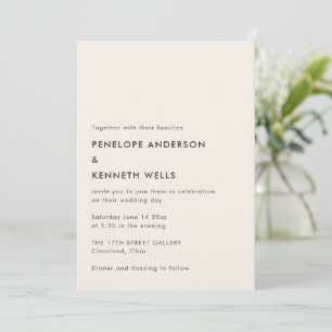 Modern Ivory Black Wedding Minimalist Simple  Invitation