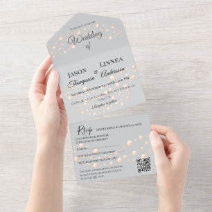 Modern Ivory Blush Romantic Pearl Neutral Wedding All In One Invitation